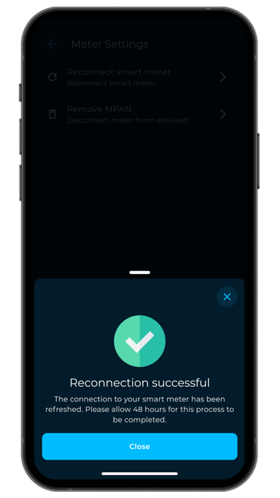 EQ App - Reconnect Smart Meter Successful