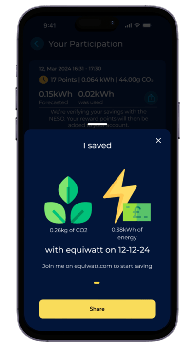EQ App - Refresh - Share savings screen