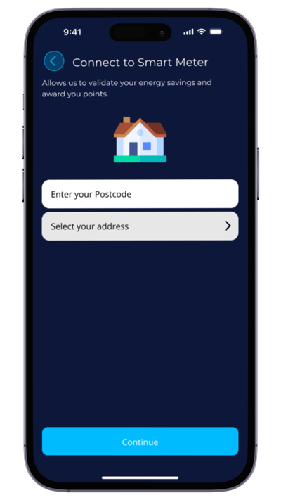 EQ App Refresh - Connect smart meter - Enter
Postcode