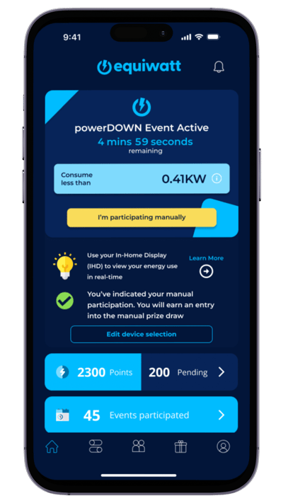 EQ App Refresh - Event Live Screen - participating manually - devicesselected