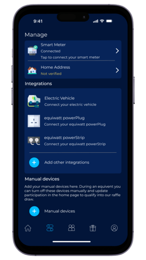 EQ App Refresh - Manage page - smart meter connected - address unverified