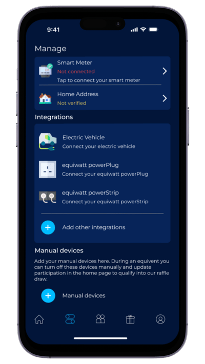EQ App Refresh - Manage page - smart meter not connected
