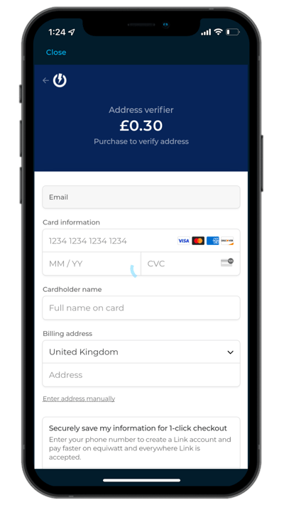 EQ app - Stripe payment screen