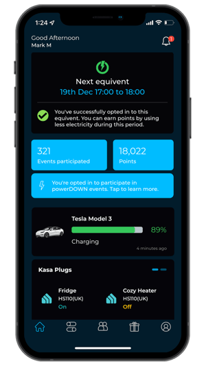 EQ app - home screen EV charging & Kasa plugs