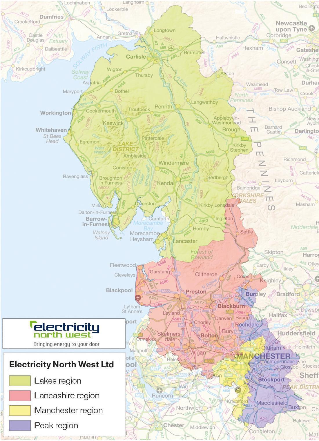 SP Electricity North West licence areas map
