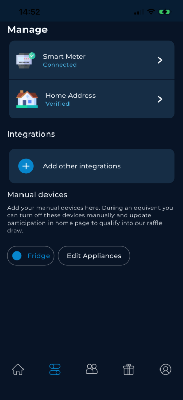 Equiwatt App - Manage Page